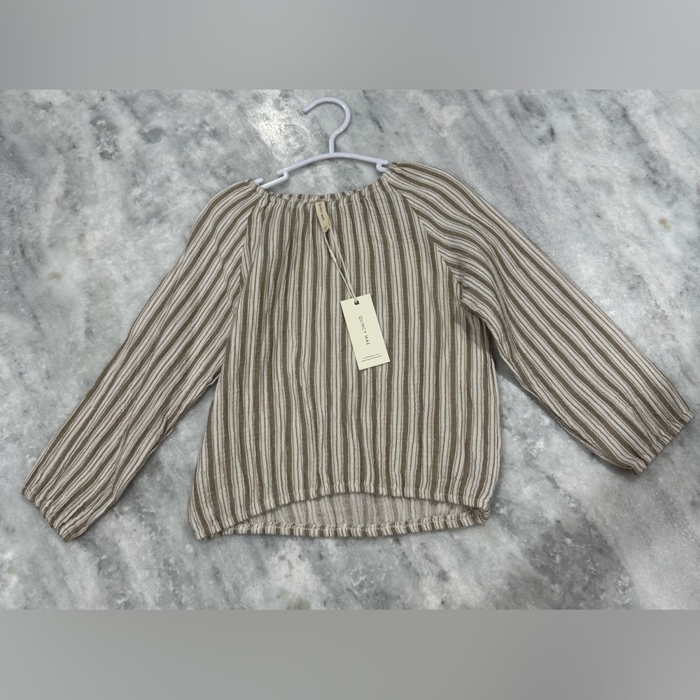 Quincy Mae Tan and Cream Striped Kids Blouse